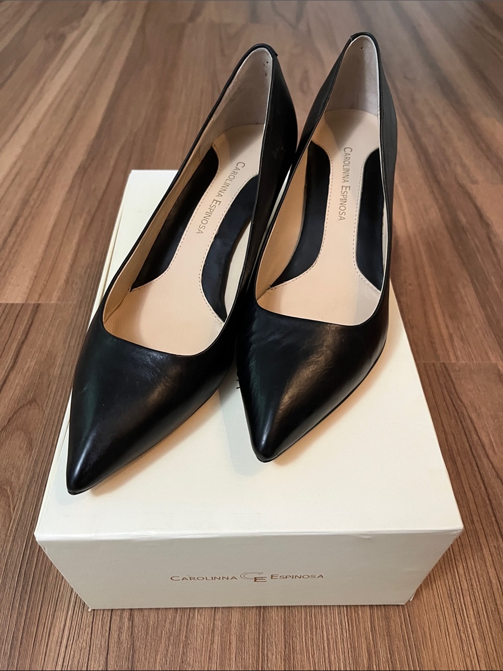 Carolina Espinosa Black Leather Pointed Pumps